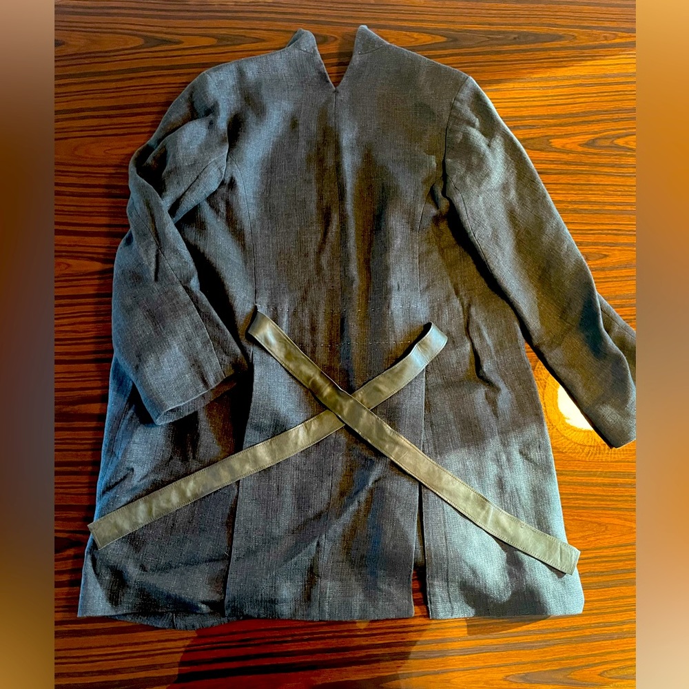 Theyskens Theory Linen Silk Coat Leather Ties